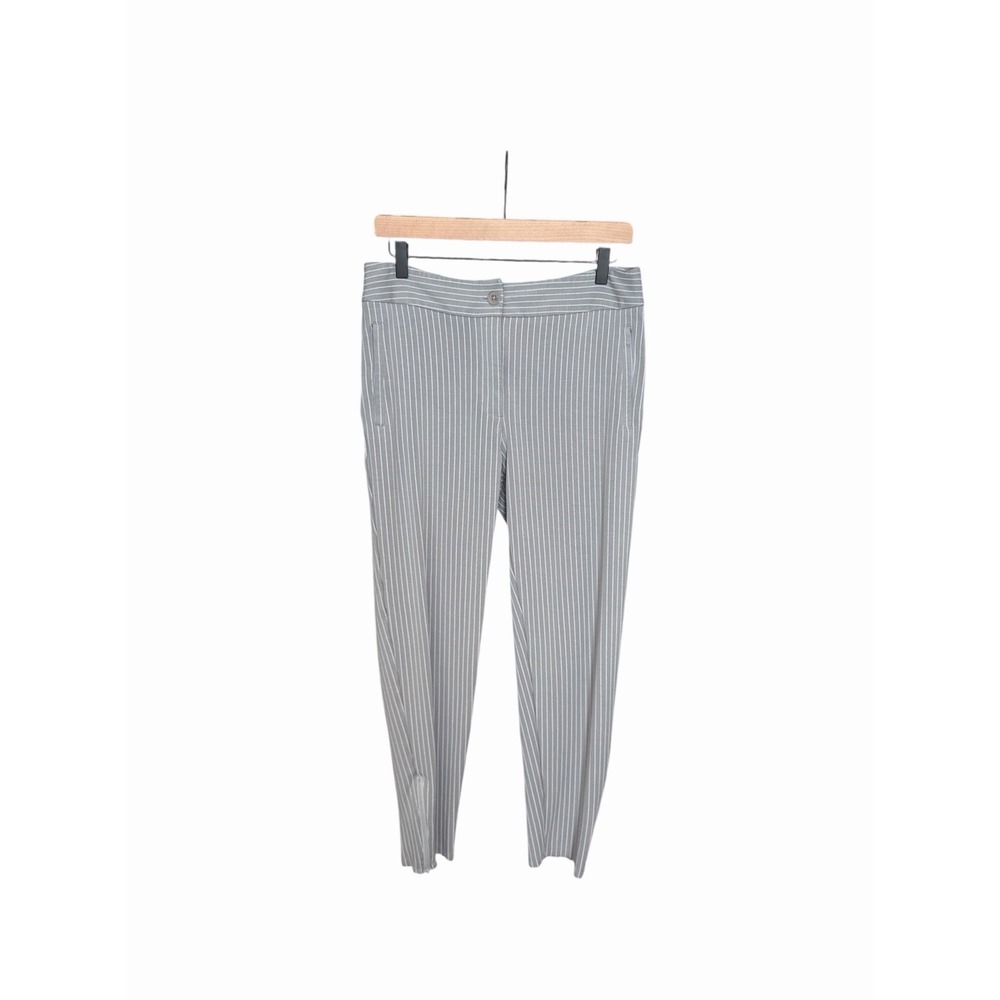 Betabrand Gray White Striped Cropped Pants Large Tall Stretch Comfort Work